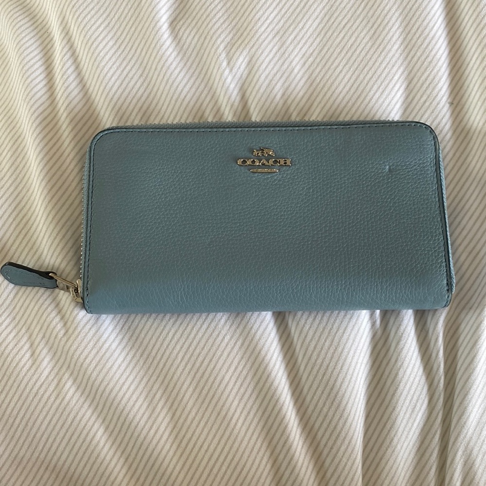 light blue large coach wallet